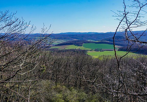Blick vom Vulkan Scheidskopf auf die Eifelvulkane in der Ferne